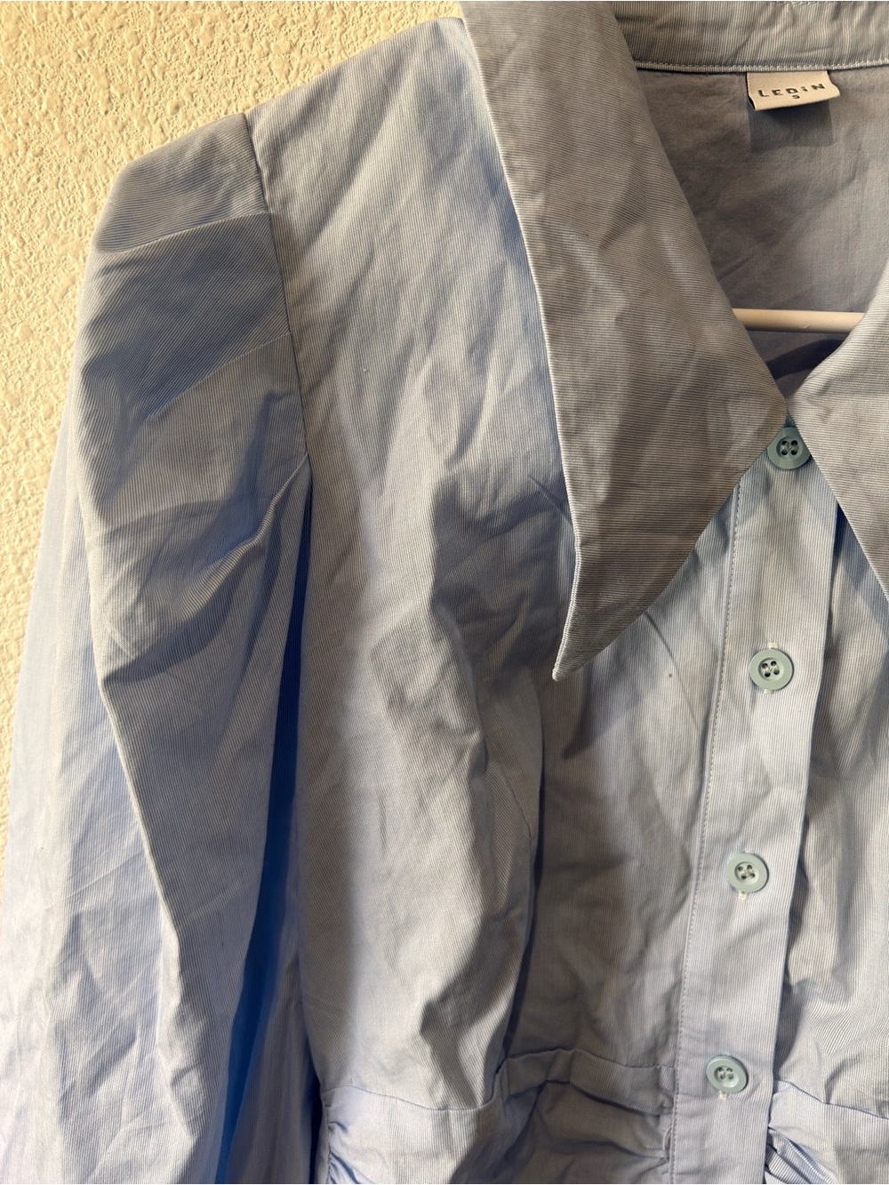 Light Blue Ruched Button-Up Dress - Picture 3 of 4